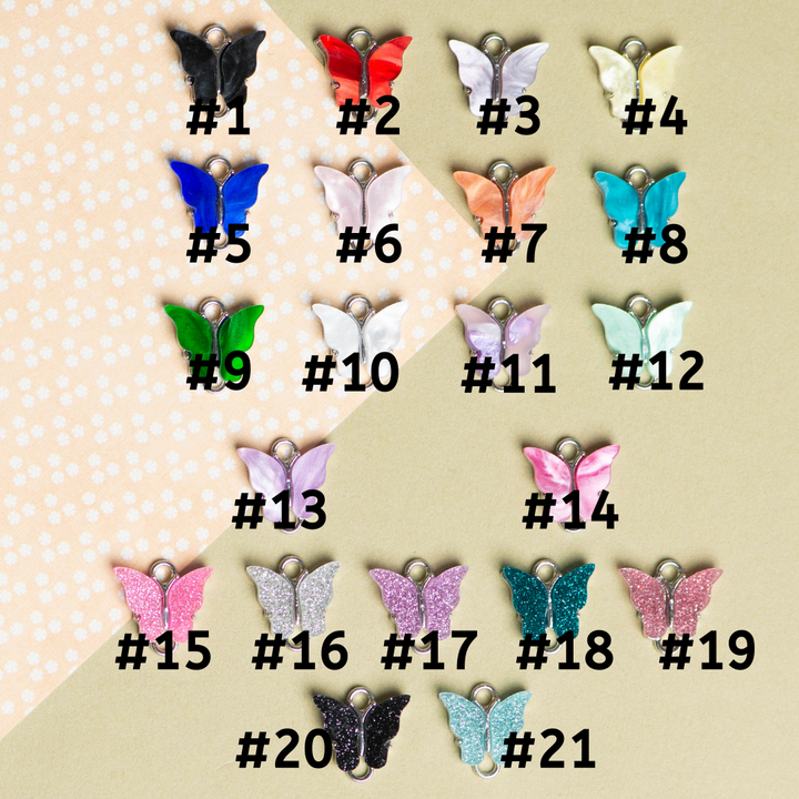 Silver Plated Butterfly Charms 2 Center Ring | Qty : 6pcs | Size : 12mm