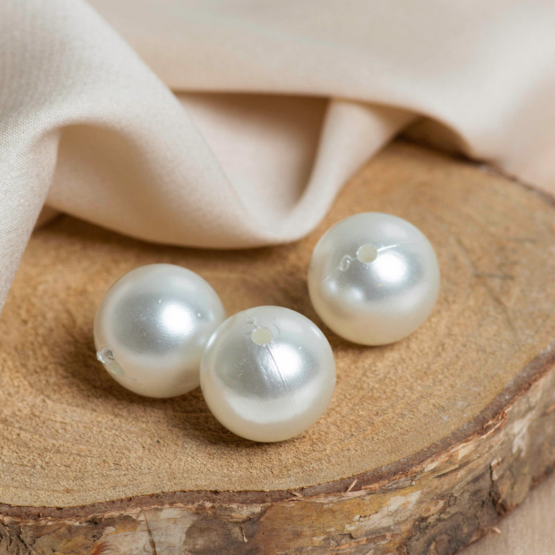 Plastic Pearl Beads | Size 20mm | 2 Hole Beads | Qty : 500GM