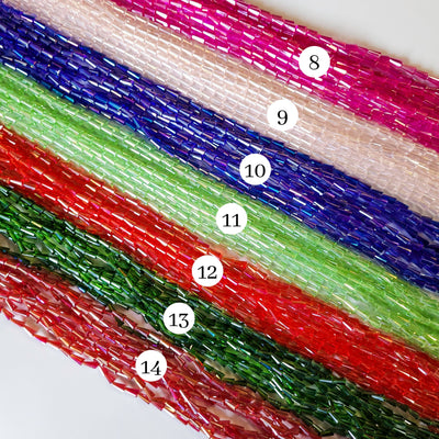 Elegant Glass Beads | Size : 4x8 Pencil Rainbow Beads Approx. 72 Beads Perline | 5 Line