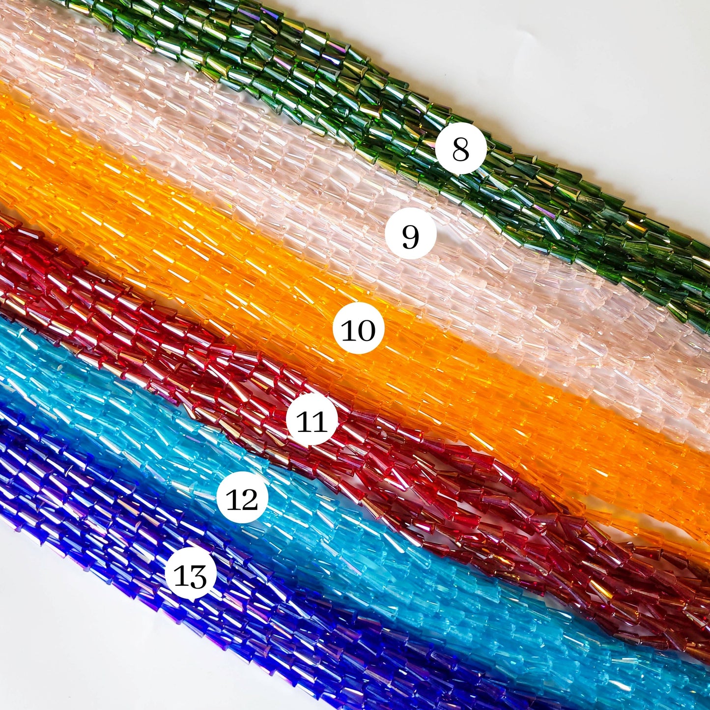 Pencil Rainbow Beads | Size : 6*12 | Qty : 5 Line-approx 47 Beads perline | GB55