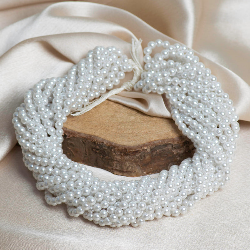Plastic Pearl Beads | Size 5mm | 2 Hole Beads | Qty : 1 Bunch ( 1200 Pcs )
