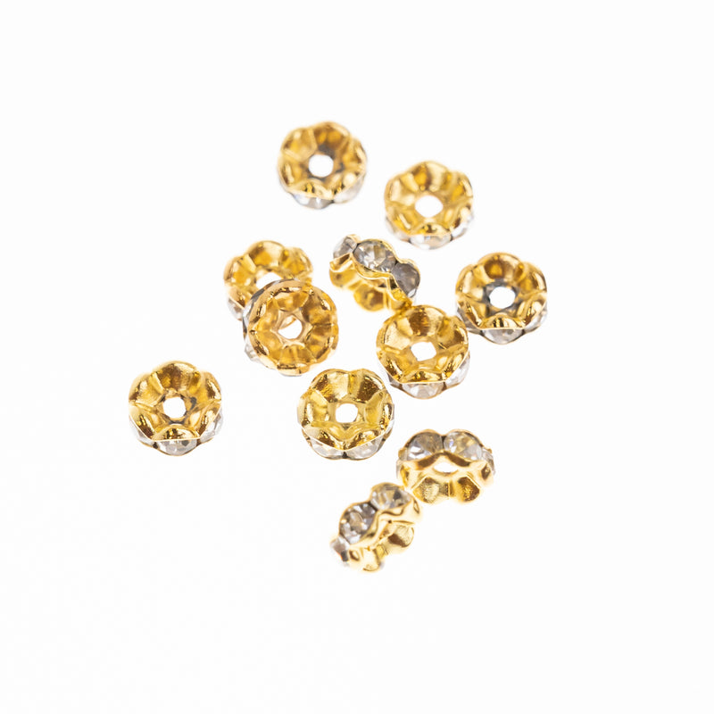 Rhinestone Golden Spacer Beads | Size : 6mm | 100Pcs