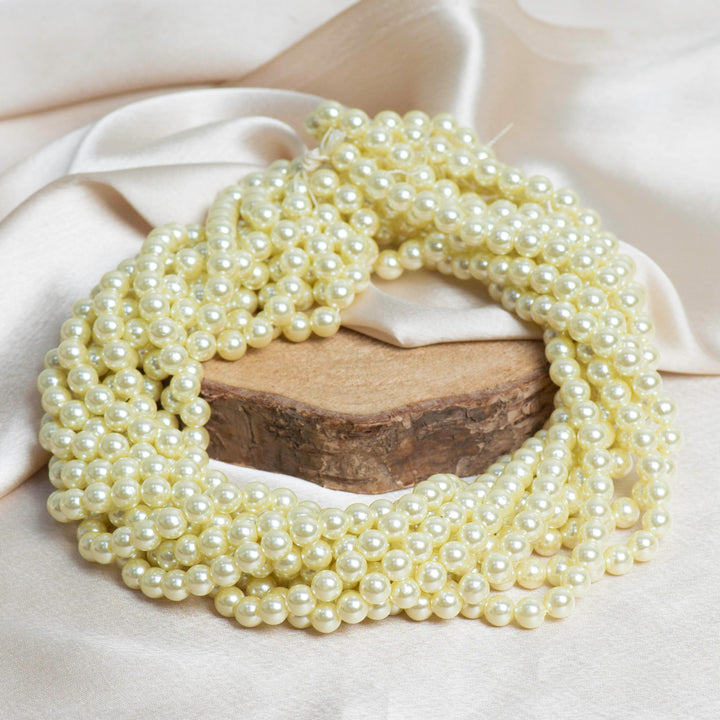 Round Shape 2 Hole Pearl Beads | Size : 7mm | Qty : 1 Bunch (Approx 1200pcs) | PC79