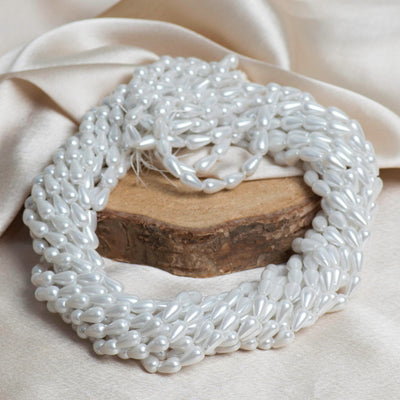 Drop Plastic Pearl Beads | Size : H-8mm W-4mm ( 7ss ) | 2 Hole Beads | Qty : 1 Bunch ( 1200 Pcs )