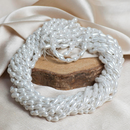 Drop Shape 2 Hole Pearl Beads | Size : H-8mm W-4mm-7ss | Qty : 1 Bunch-approx 1200pcs | PPB13