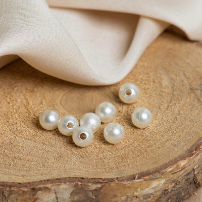 Round Plastic Pearl Beads | Size 8mm | 2 Hole Beads | Qty : 500gm