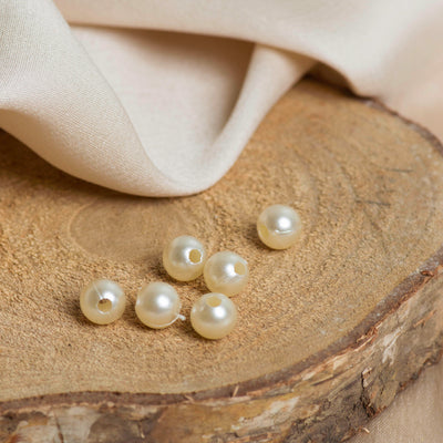 Round Plastic Pearl Beads | Size 8mm | 2 Hole Beads | Qty : 500gm