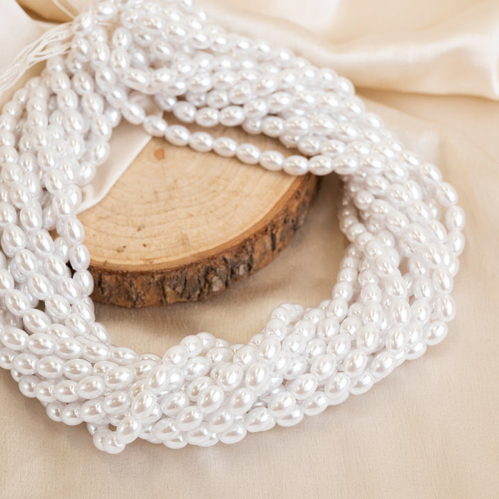 Oval Shape 2 Hole Pearl Beads | Size : 8mm | Qty : 1 Bunch (Approx 1200pcs) | PC68