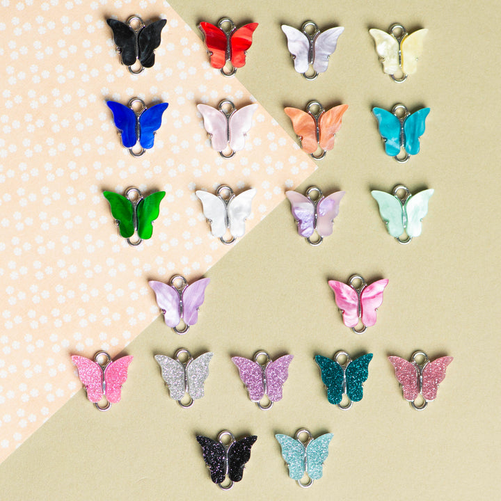 Silver Plated Butterfly Charms 2 Center Ring | Qty : 6pcs | Size : 12mm