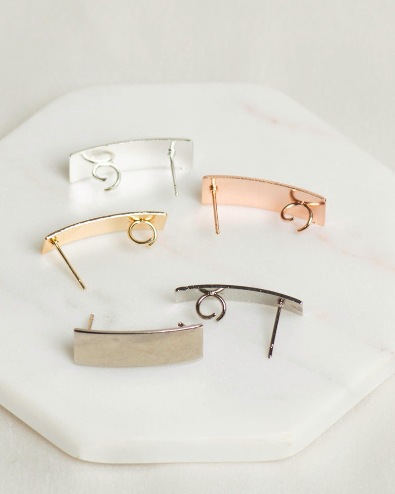 Rectangle Shape Metal Base Earring Stud | Size : 26mm | 6 Pcs ( 3 Pair )