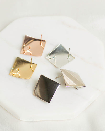 Square Shape Metal Base Earring Stud | Size : 24mm | 6 Pcs ( 3 pair )