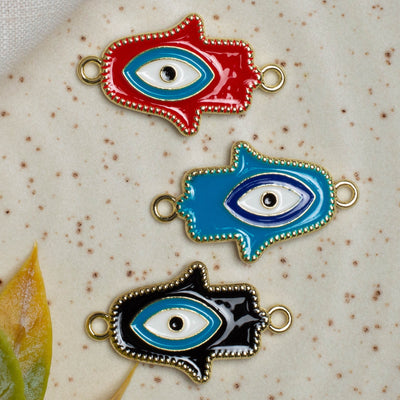 Humsa Hand Evil Eye Connector Charms | Size : 25mm | 6Pcs