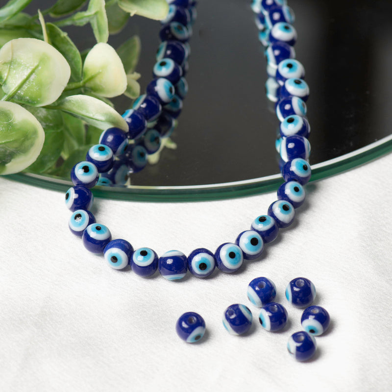 Navy Blue Evil Eye Glass Beads | 1 String ( 50Pcs Average )