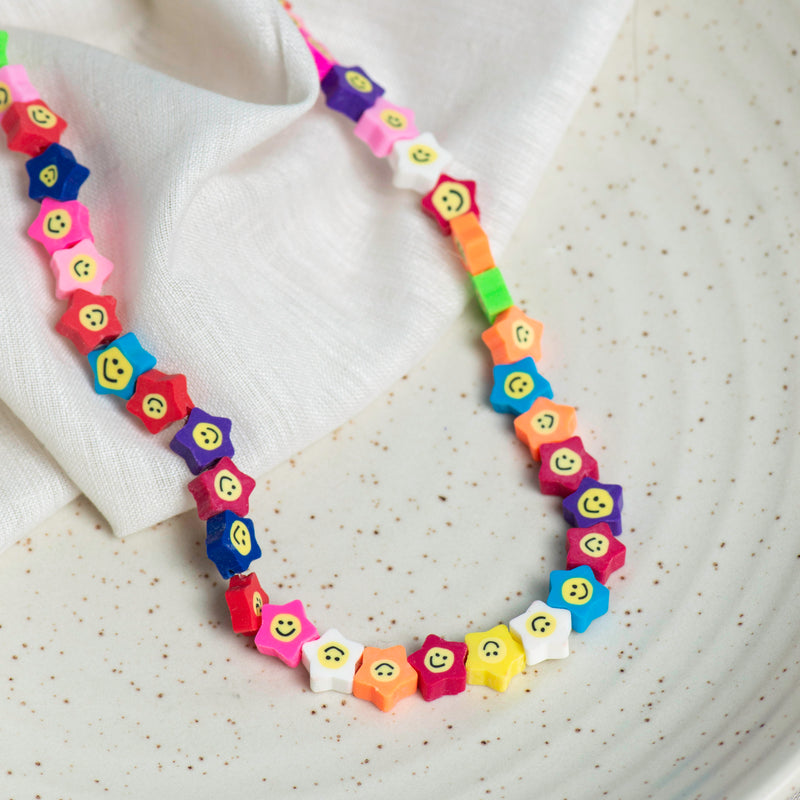 Multicolor Star Smiley Polymer Clay Fimo Beads | Size: 6mm (W) Thickness 2mm | 1string 40 PCS