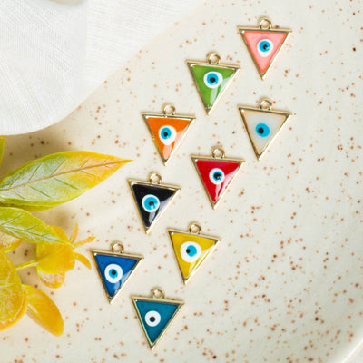 Triangle Shape Evil Eye Enamel Charms | Size : 16mm | 6Pcs