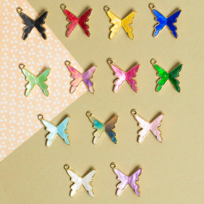 Gold Plated Butterfly Enamel Charms 1 Side Ring | Size : 20mm | 6pcs