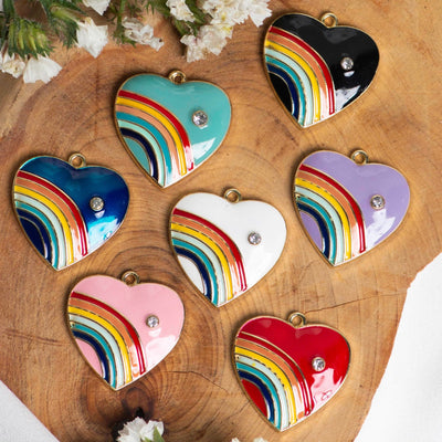 Rainbow Heart Charms Pendants | Size 20mm | 2Pcs