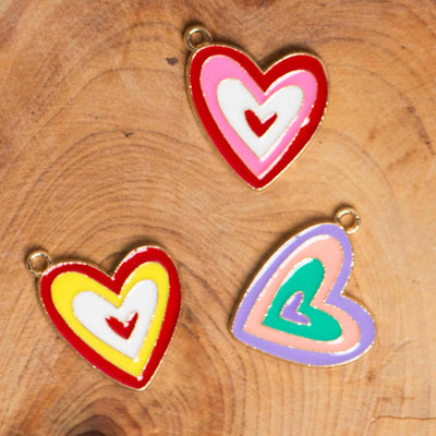 Heart Enamel Charms | Size : 18mm | 6 Pcs