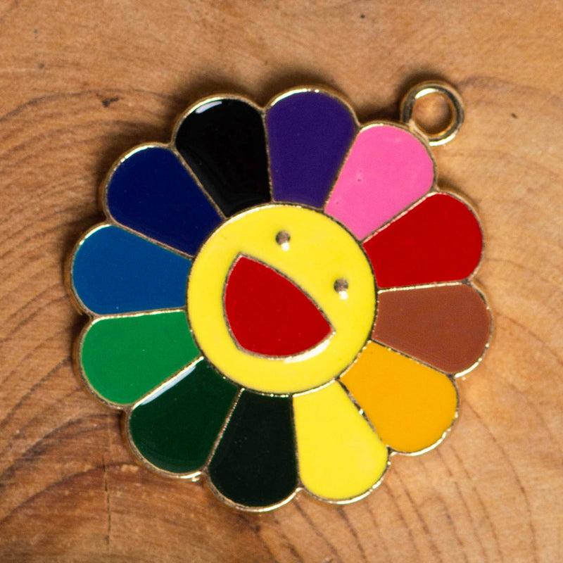 Smiley Flower Enamel Charms Pendants | Size 26mm (W) | 6Pcs
