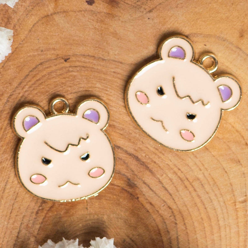 Angry Face Cartoon Enamel Charms Pendants | Size 18mm (W) | 06Pcs-NEC-4700
