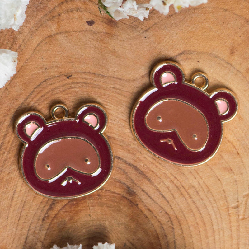 Bear Face Cartoon Enamel Charms Pendants | Size 18mm (W) | 06Pcs-NEC-5200