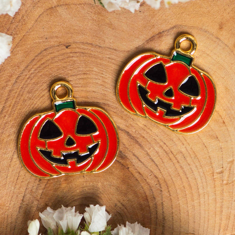 Halloween Pumpkin Enamel Charms Pendants | Size 22mm | 6Pcs
