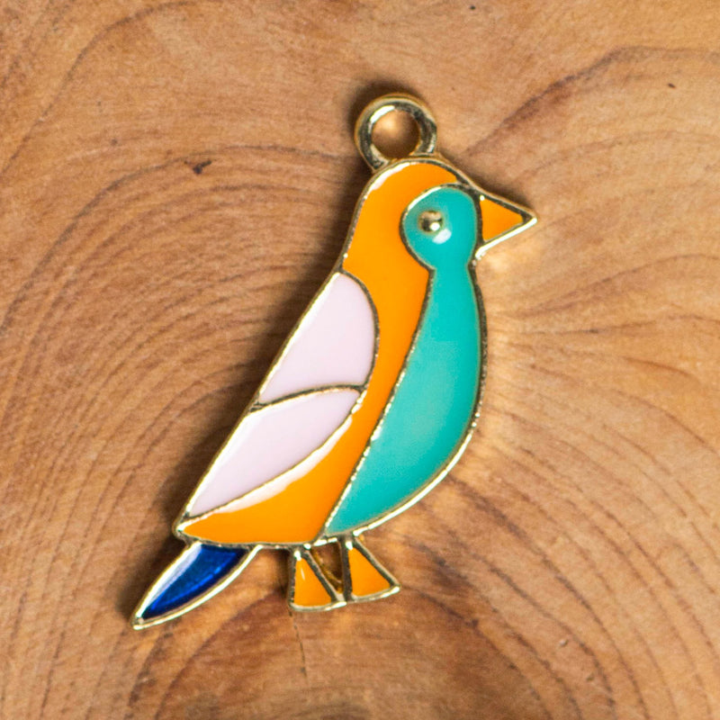 Bird Enamel Charms Pendants | Size 29mm | 06Pcs-NEC-3600