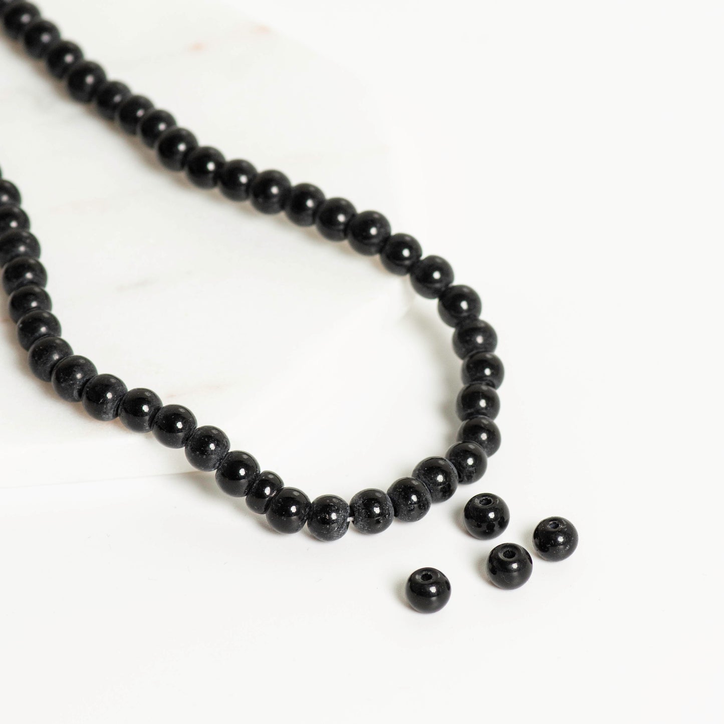 Black Colour Glass Beads | Qty : 5 Line | GB02