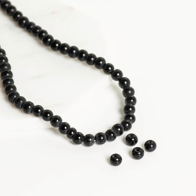 Black Colour Glass Beads | Size : 6mm,8mm | 5 Line no
