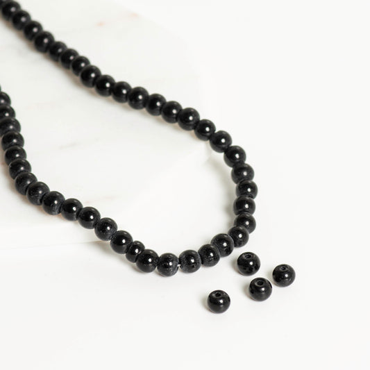 Black Colour Glass Beads | Qty : 5 Line | GB03