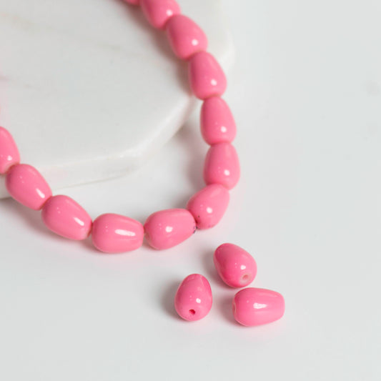 Glossy Pink Oval Beads | Size : 12mm | Qty : 5 line-approx 45pcs | GB23
