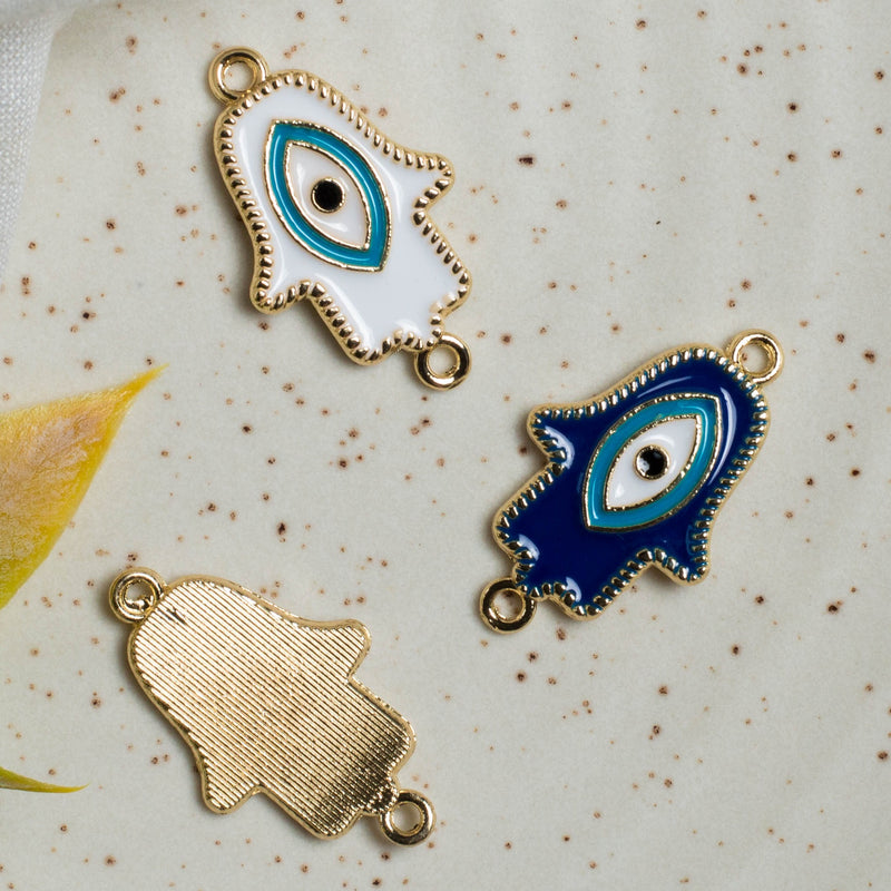 Humsa Hand Evil Eye Connector Charms | Size : 25mm | 6Pcs