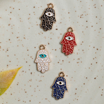 Humsa Hand Evil Eye Enamel Charms | Size : 9mm | 6pcs