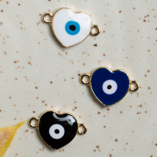 Heart Shape Evil Eye Connector Charms | Size : 14mm | 6pcs