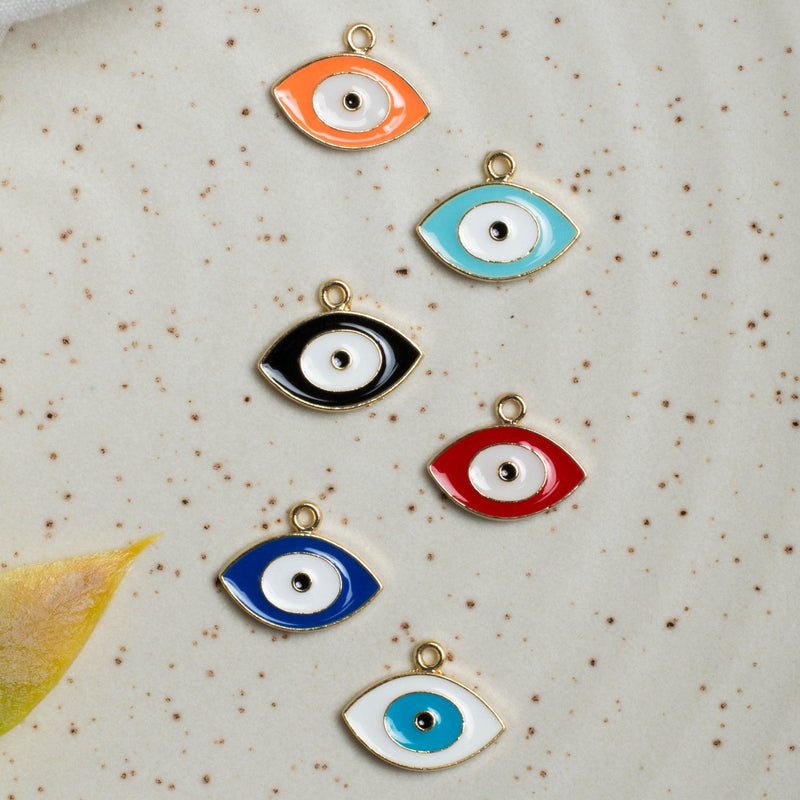 Eye Shape Evil Eye Charms Pendants | Size 17x10mm | 6Pcs