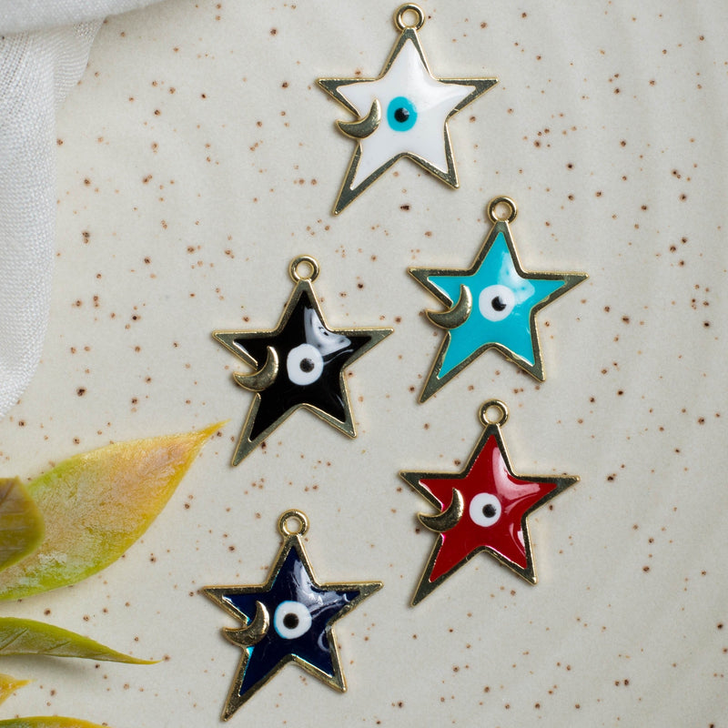 Star Shape Evil Eye Charms | Size 24mm (W) | 6Pcs