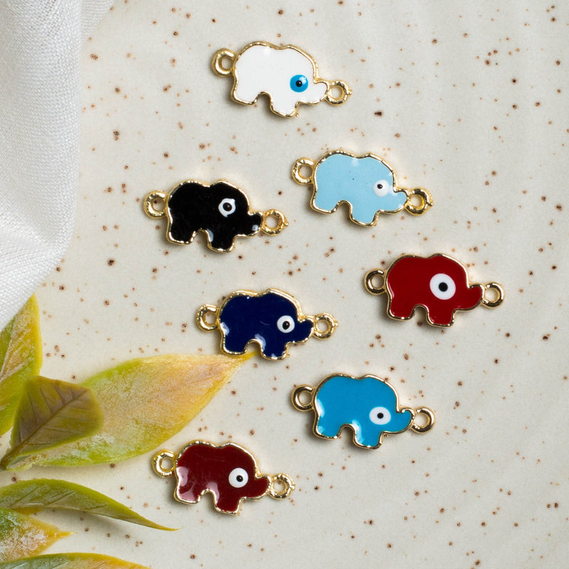 Elephant Evil Eye Enamel Charms | Connectors | Size: approx. 1.2cm (W) x 1.6cm (H) | 6pcs