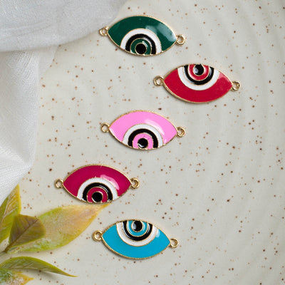 Evil Eye Enamel Connector Charms | Size : 16mm | 6pcs