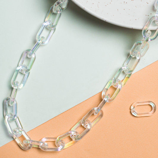 Transparent White Oval Link Chain | Size : 17mm | 1mtr | AC25