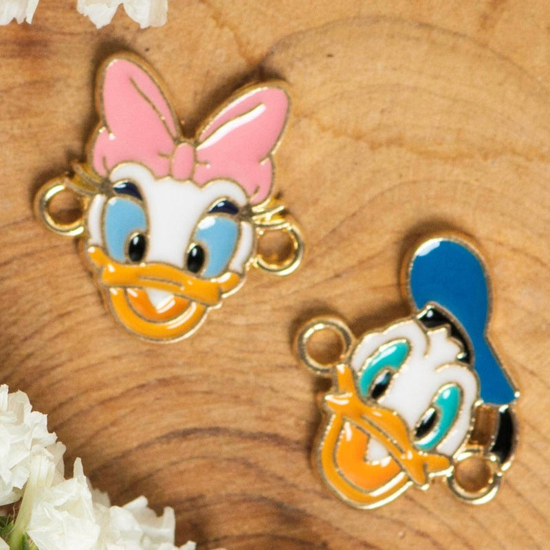 Donald Duck and Daisy Duck Cartoon Enamel Charms connectors | Size 19mm (W) | 6 pcs
