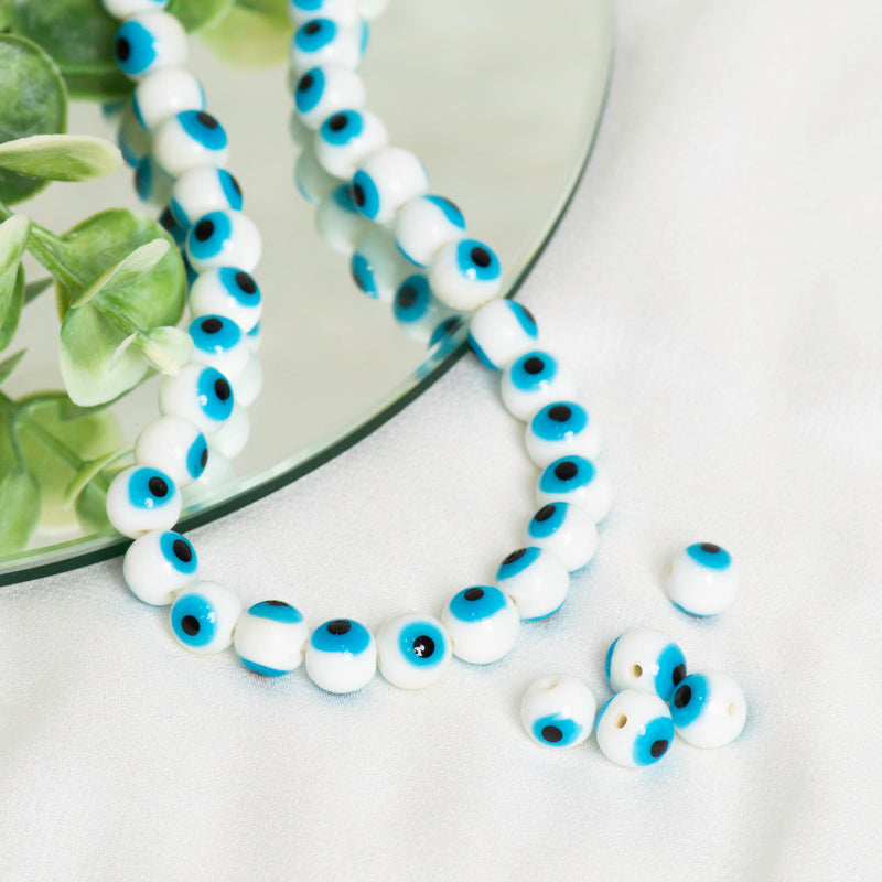 White  Evil Eye Glass Beads ( 1 String 50pcs)