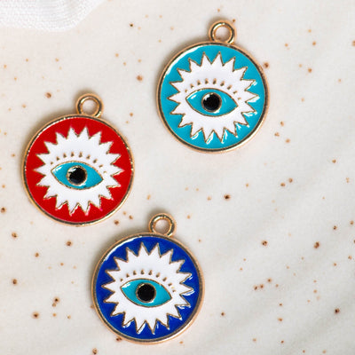 Round Evil Eye Charms Pendent | Size 15mm (W) | 06Pcs