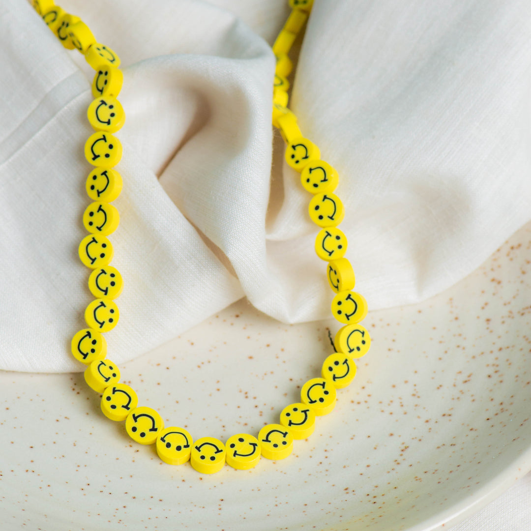 Yellow Smiley Polymer Clay Fimo Beads | Size: 10mm (W) Thickness 2mm Thickness| 1String  40cm | FB22