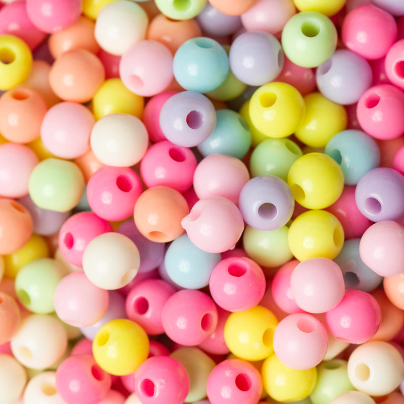 Round Pastel Plastic Beads | Size : 8mm,6mm,10mm
