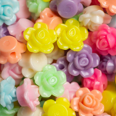 Rose Flower Pastel Plastic Beads | Size : 13mm