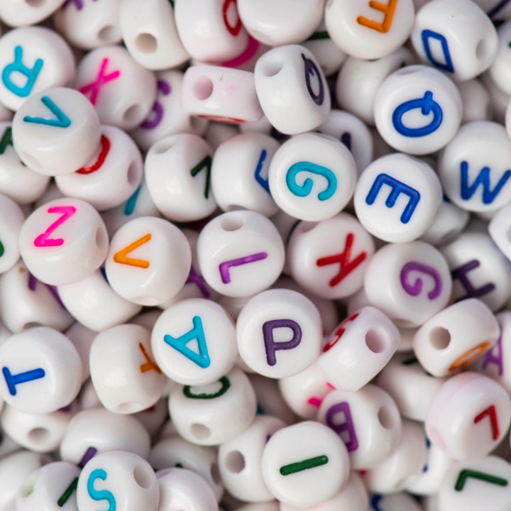 Alphabet Pastel Round Plastic Beads  | Size : 7mm | 100g | PB120