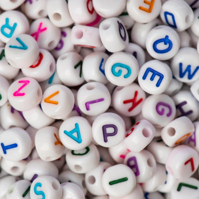 Alphabet Pastel Round Plastic Beads  | Size : 7mm | 100g