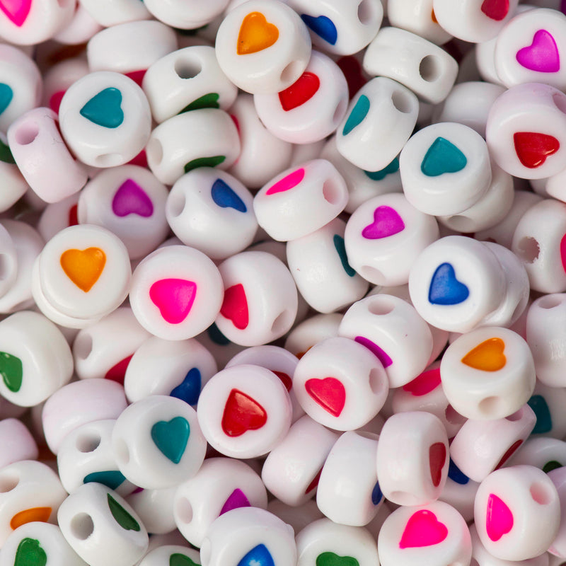 Round Heart Pastel Plastic Beads | Size : 7mm