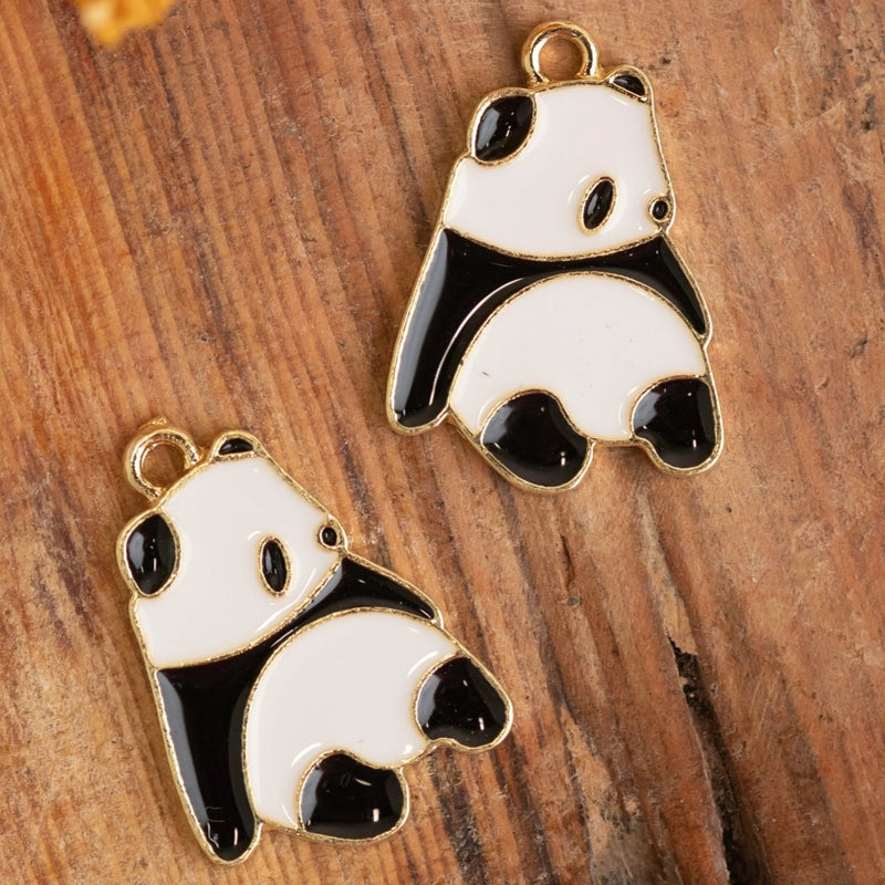 Panda Enamel Charms Pendants | Size : 17mm | 6Pcs