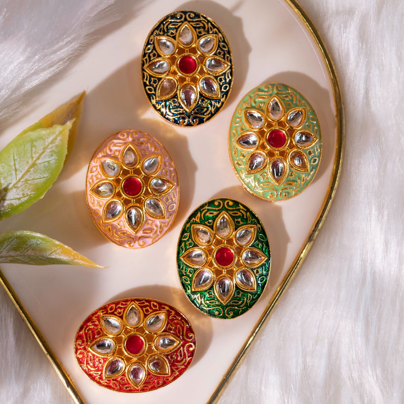 Meenakari Kundan Beads ( C-338 ) | Size : 15mm | 6Pcs